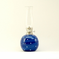 Petroleumlampe 0 blau m. weißen Punkten schlankes Glas