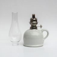 Petroleumlampe 1 weiß bauchiges Glas