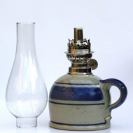 oil lamp large blue bellied glass