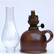 oil lamp large brown belllied glass
