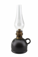 Petroleumlampe 3 schwarz bauchiges Glas