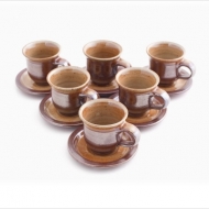 Satz Espressotasse hoch braun 6 Stück mit Untertassen